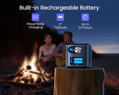 Mini Projector with Rechargeable Battery, Wimius Q2 Pocket Portable Projector with WiFi&Bluetooth, Android TV & 360°Speaker, 1080P Support, Wireless Smart Pico DLP Outdoor Projector for Phone/HDMI/USB - Wimius-store
