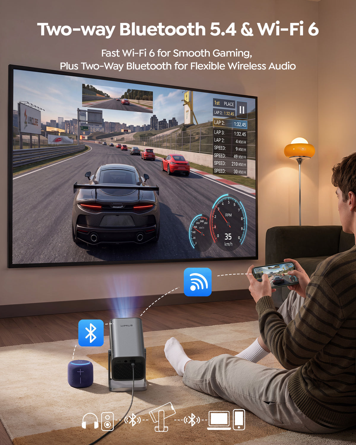 Smart Mini Projector [Built-in Apps/4K Support] with WiFi and Bluetooth, Movie Projector