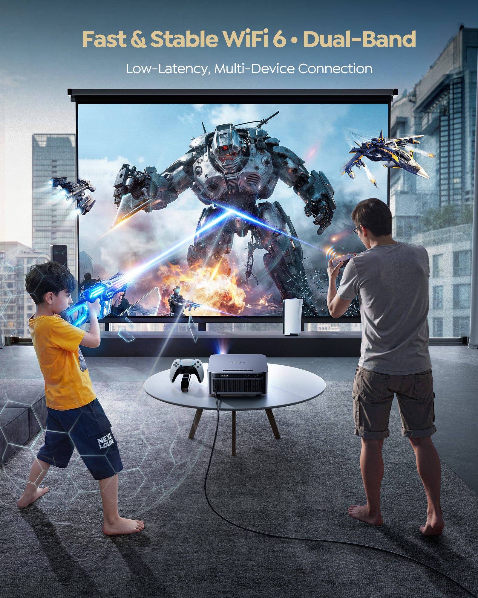 Smart Projector with GoogleTV 14.0, FHD 1080P 4K Decode, MEMC,40W Dolby Audio,HDR 10 WiMiUS G2 Movie Projector 2+32GB HDMI 2.1, AI Auto Image, WiFi6 Home Cinema Projector for Bedroom, Garden - Wimius-store