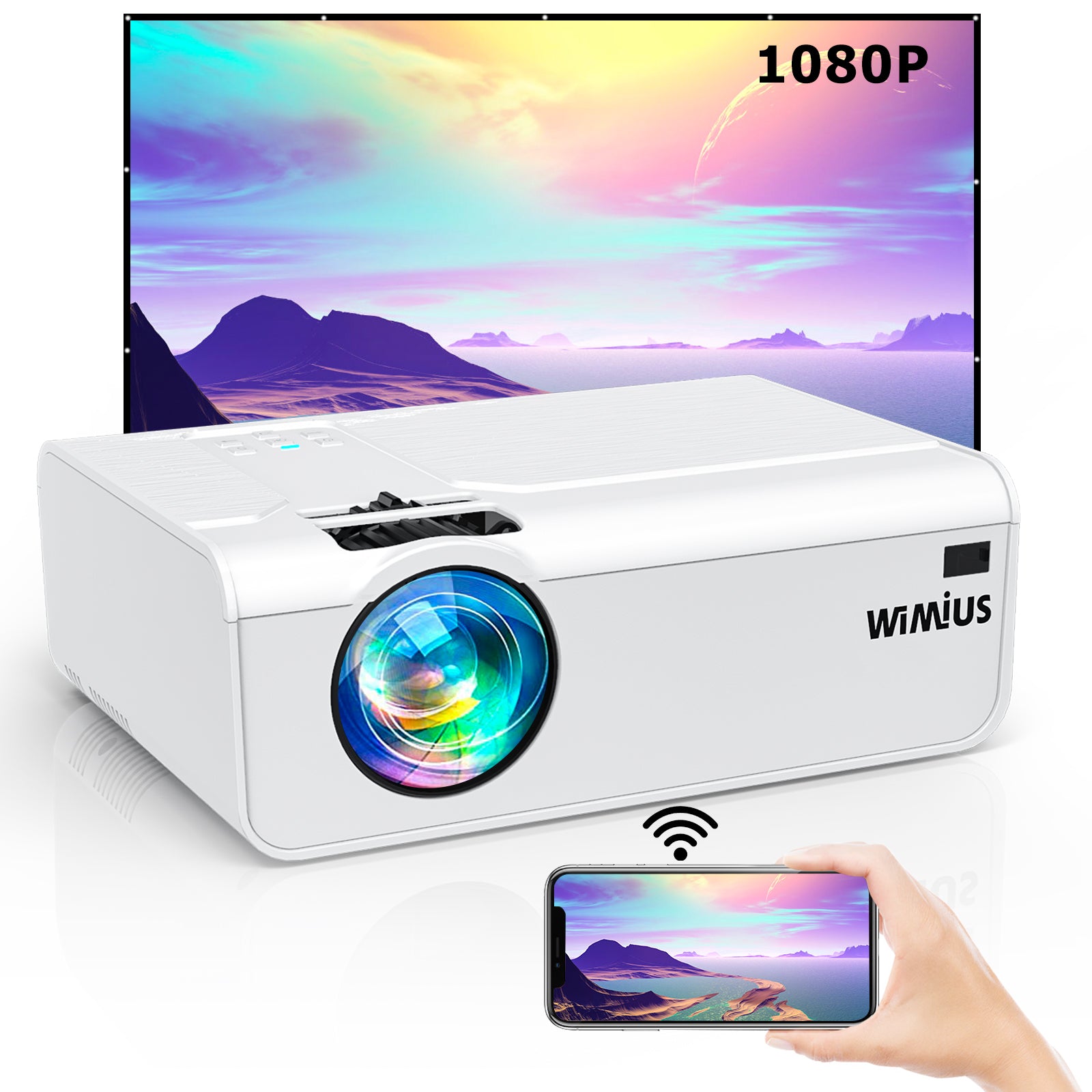 WiFi Projector Support 5.0 Bluetooth Transmitter, WiMiUS K2 Mini Projector Native 1080P Support 4K, 300’’ Screen Zoom Compatible with Smartphone (Wirelessly) PC TV Stick