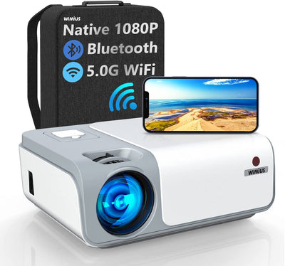 WiMiUS Newest W1 5G Wifi Bluetooth Projector, 370 ANSI Lumen Support 4K, Native 1080P & Portable Outdoor Wireless iPhone Projector, Support Zoom 50% 4D ±50° Keystone for iOS Android TV Stick PC - Wimius-store