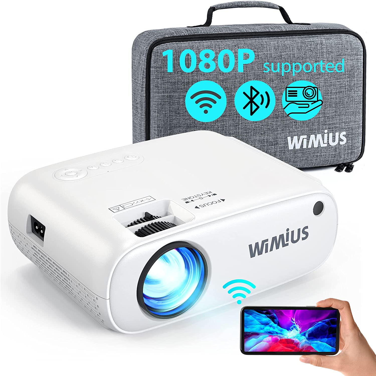 Projector, WiMiUS Top K8 5G Wifi Bluetooth Projector, Full HD