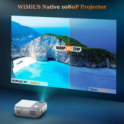 WiMiUS Newest W1 5G Wifi Bluetooth Projector, 370 ANSI Lumen Support 4K, Native 1080P & Portable Outdoor Wireless iPhone Projector, Support Zoom 50% 4D ±50° Keystone for iOS Android TV Stick PC - Wimius-store